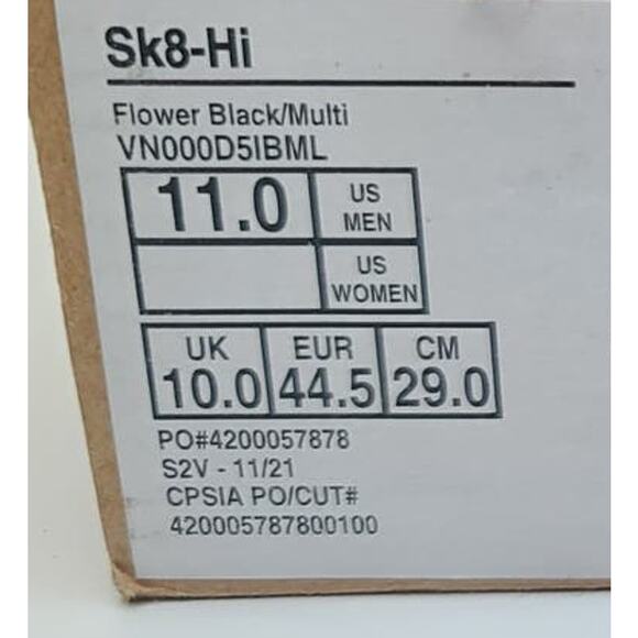 VANS SK8-HI Flower Black Suede Multicolor Canvas High Top Shoe Sneakers Men's 11 - Picture 9 of 9